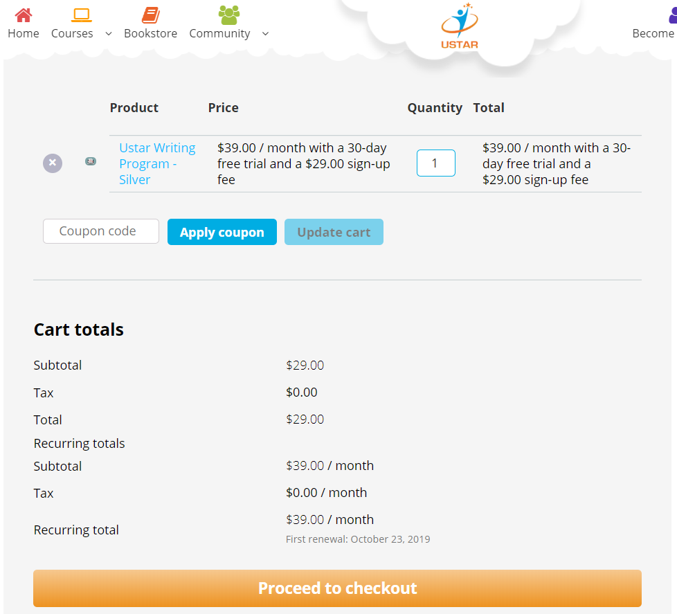Cart page